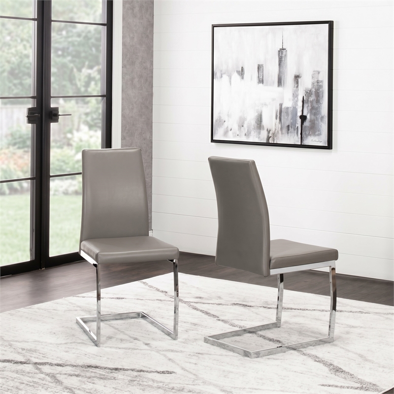 Sela Taupe Beige Faux Leather Padded Dining Chairs Set of 2 Kitchen Side Chairs