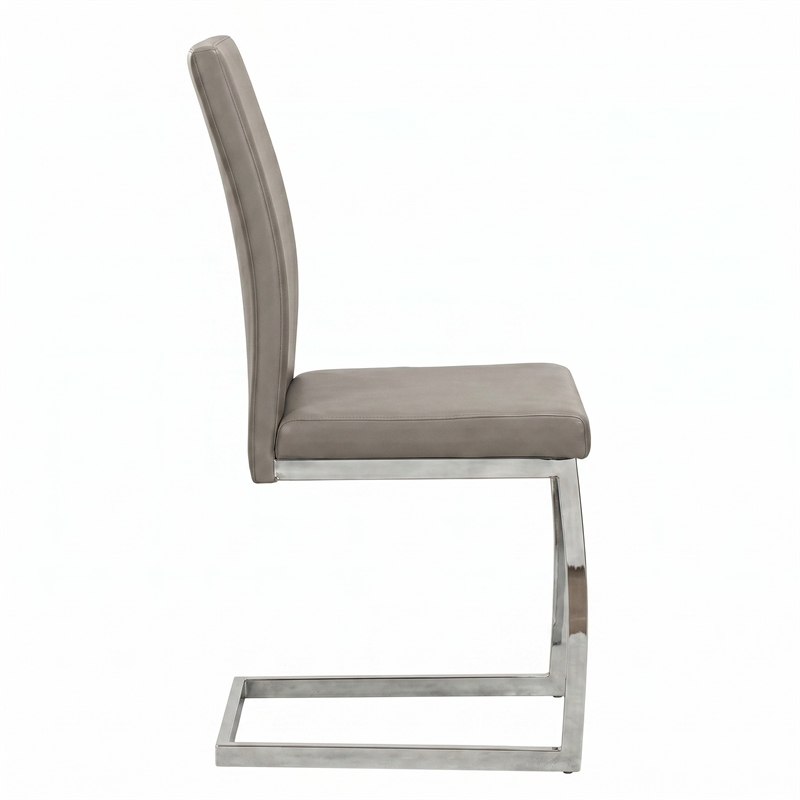 Sela Taupe Beige Faux Leather Padded Dining Chairs Set of 2 Kitchen Side Chairs