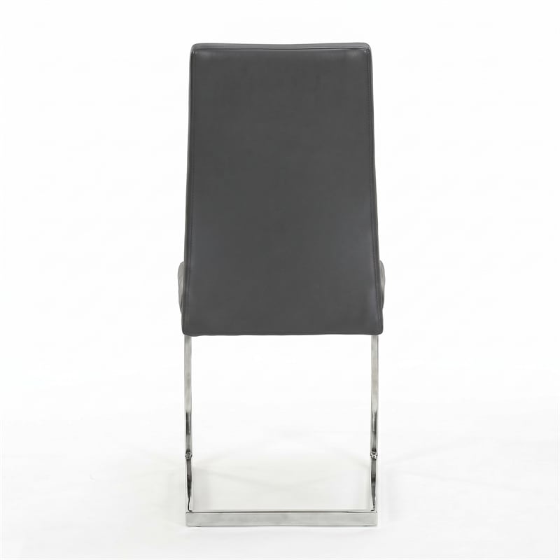 Sela Gray Faux Leather Padded Dining Chairs Chrome Cantilever Base Set of 2