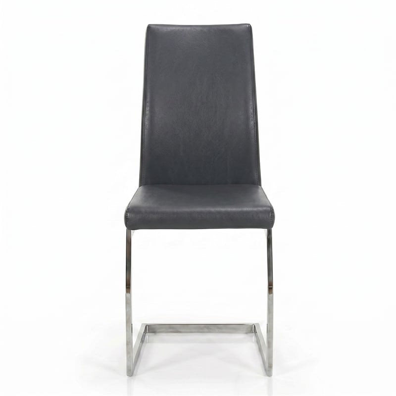 Sela Gray Faux Leather Padded Dining Chairs Chrome Cantilever Base Set of 2