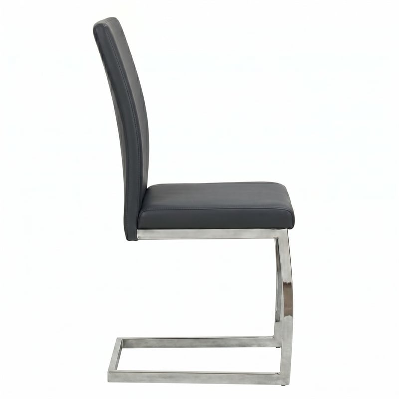 Sela Gray Faux Leather Padded Dining Chairs Chrome Cantilever Base Set of 2