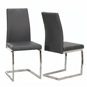 Sela Gray Faux Leather Padded Dining Chairs Chrome Cantilever Base Set of 2