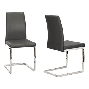 Sela Gray Faux Leather Padded Dining Chairs Chrome Cantilever Base Set of 2