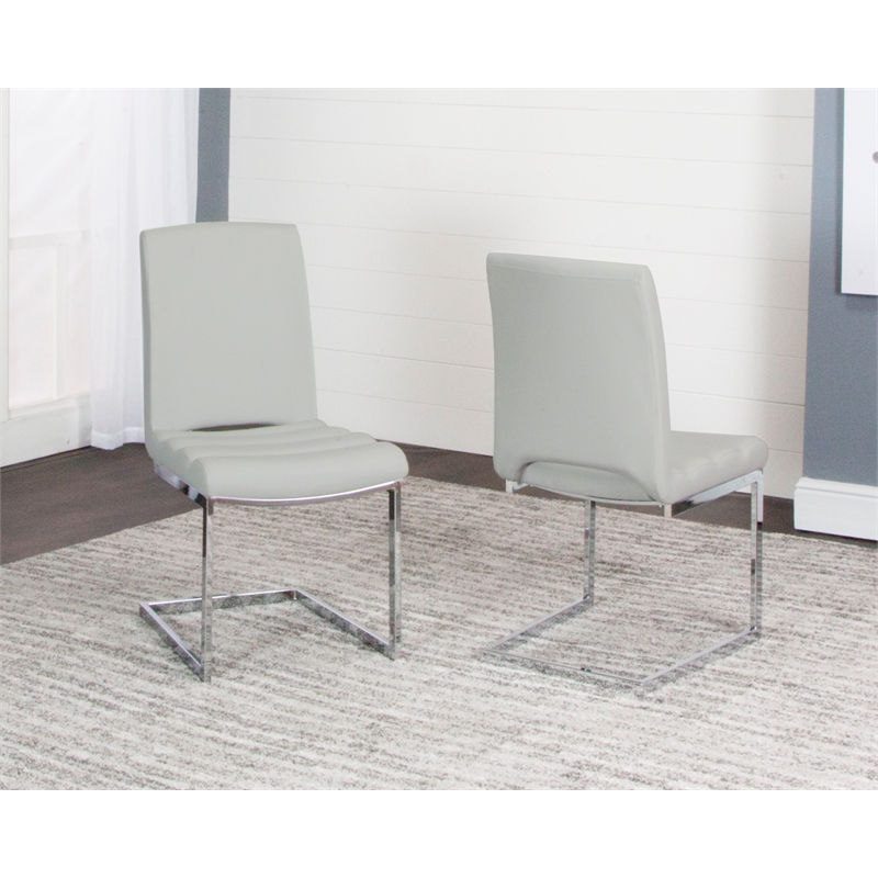 Delta Light Gray Faux Leather Chrome Cantilever Dining Chair Set of 2 Sidechairs