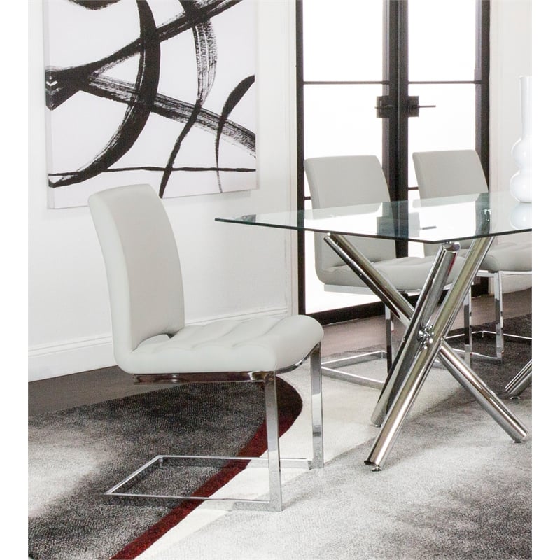 Delta Light Gray Faux Leather Chrome Cantilever Dining Chair Set of 2 Sidechairs