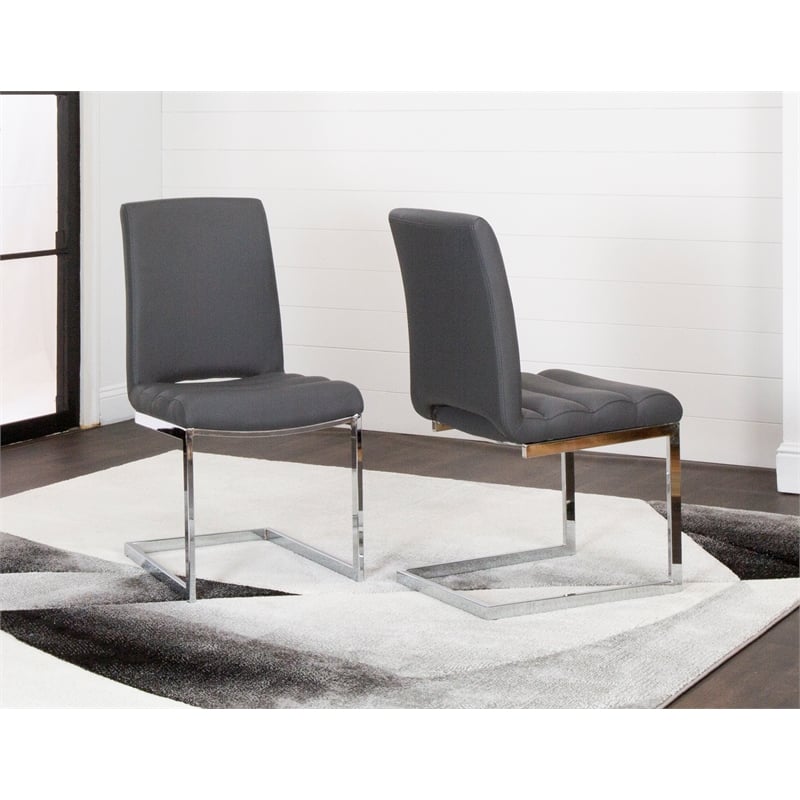 Delta Dark Gray Faux Leather Chrome Cantilever Dining Chairs Set of 2 Sidechairs