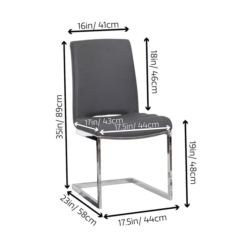 Delta Dark Gray Faux Leather Chrome Cantilever Dining Chairs Set of 2 Sidechairs