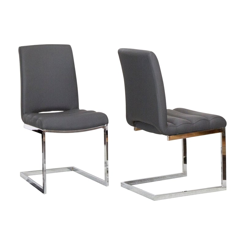 Delta Dark Gray Faux Leather Chrome Cantilever Dining Chairs Set of 2 Sidechairs