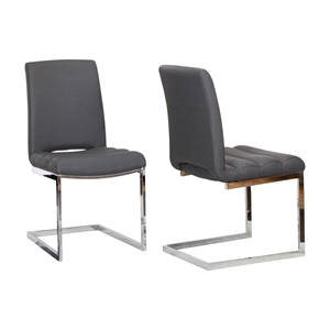 Delta Dark Gray Faux Leather Chrome Cantilever Dining Chairs Set of 2 Sidechairs
