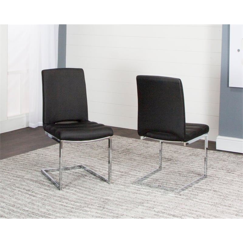 Sunset Trading Delta Black Faux Leather Chrome Cantilever Dining Chairs Set of 2