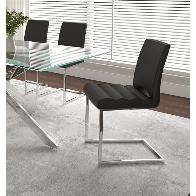 Sunset Trading Delta Black Faux Leather Chrome Cantilever Dining Chairs Set of 2