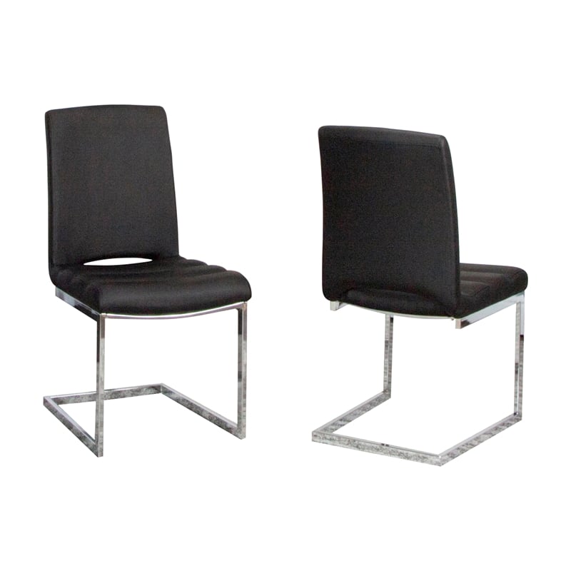 Sunset Trading Delta Black Faux Leather Chrome Cantilever Dining Chairs Set of 2