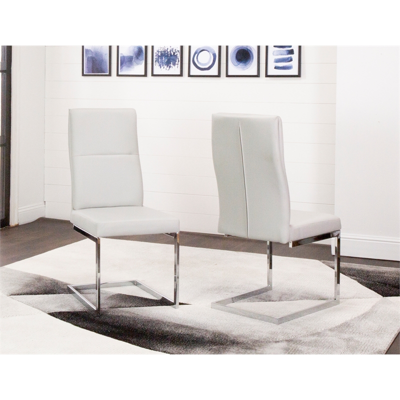 Opal Light Gray Faux Leather Chrome Cantilever Dining Chairs Set of 2 Sidechairs