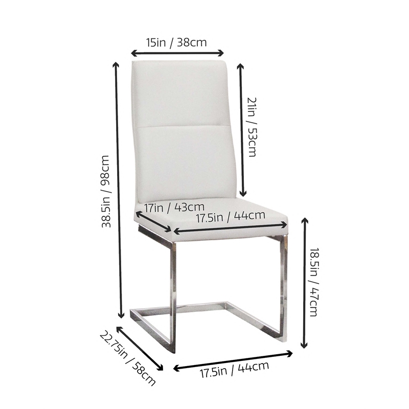 Opal Light Gray Faux Leather Chrome Cantilever Dining Chairs Set of 2 Sidechairs