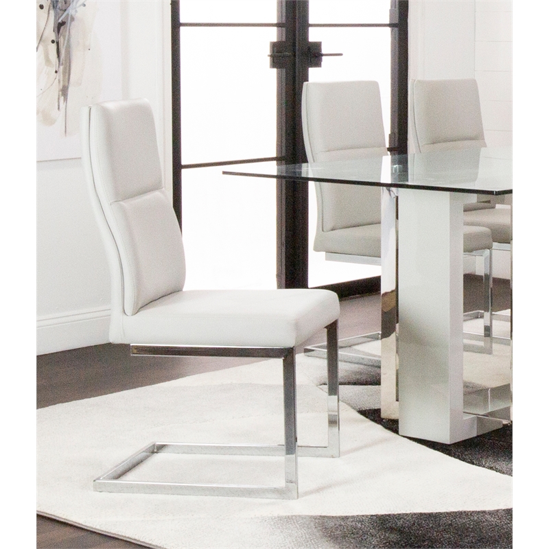 Opal Light Gray Faux Leather Chrome Cantilever Dining Chairs Set of 2 Sidechairs