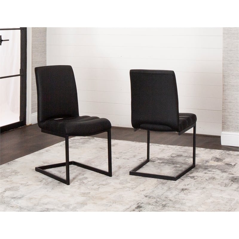 Rhea Black Faux Leather Cantilever Dining Chairs Set of 2 Kitchen Sidechairs
