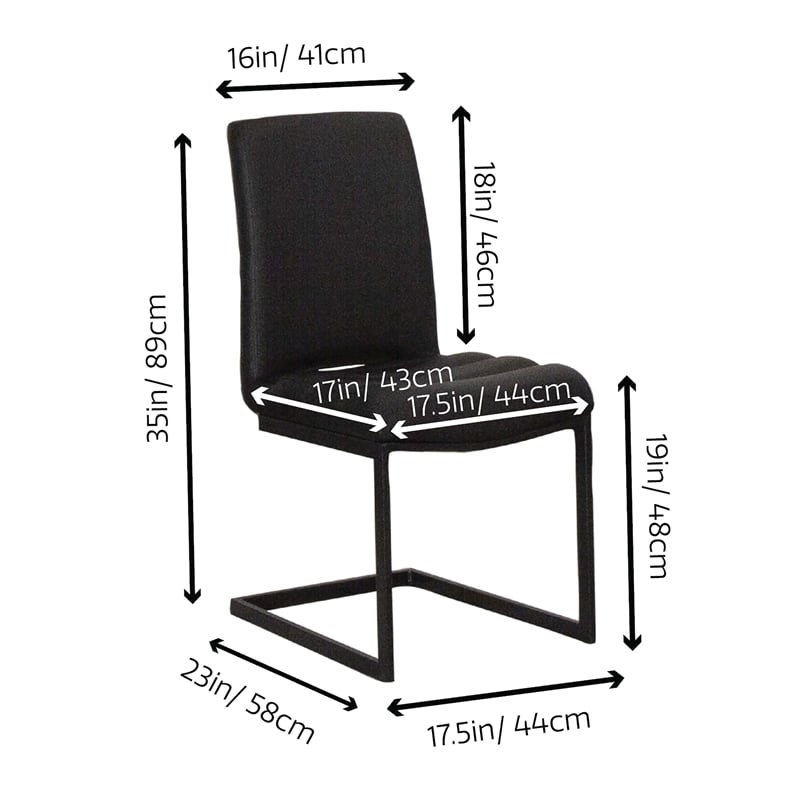 Rhea Black Faux Leather Cantilever Dining Chairs Set of 2 Kitchen Sidechairs