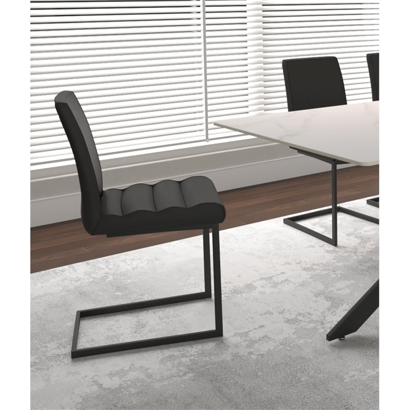 Rhea Black Faux Leather Cantilever Dining Chairs Set of 2 Kitchen Sidechairs
