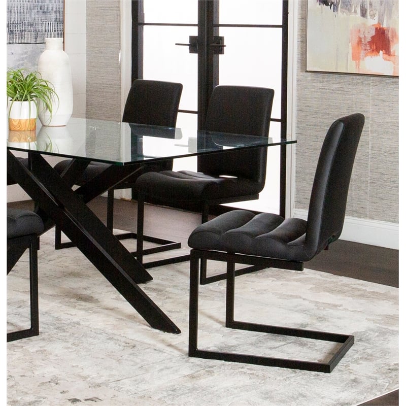 Rhea Black Faux Leather Cantilever Dining Chairs Set of 2 Kitchen Sidechairs