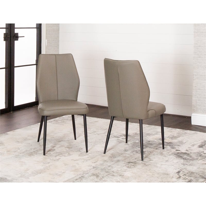 Mara Faux Leather Brown Dining Chairs w Black Legs Set of 2 Kitchen Sidechairs