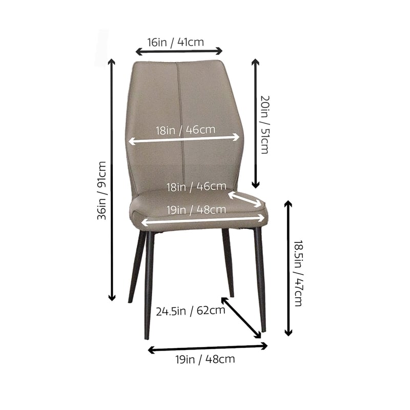 Mara Faux Leather Brown Dining Chairs w Black Legs Set of 2 Kitchen Sidechairs