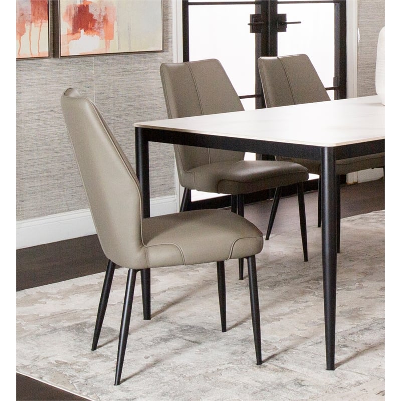 Mara Faux Leather Brown Dining Chairs w Black Legs Set of 2 Kitchen Sidechairs