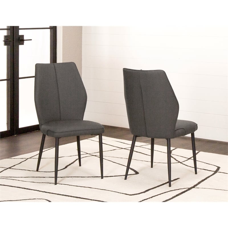 Mara Faux Leather Dark Gray Dining Chairs Black Legs Set of 2 Kitchen Sidechairs