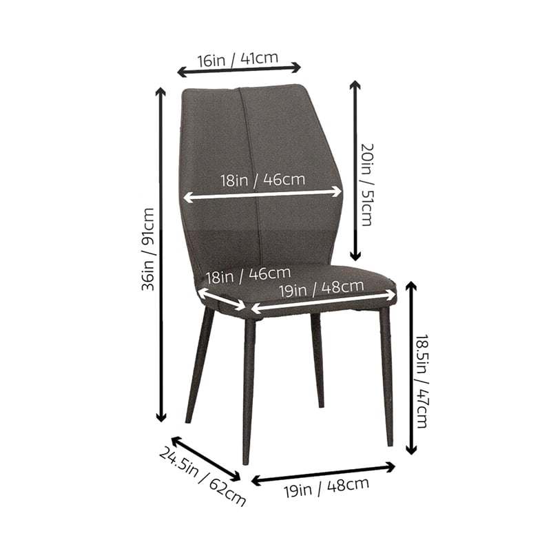 Mara Faux Leather Dark Gray Dining Chairs Black Legs Set of 2 Kitchen Sidechairs