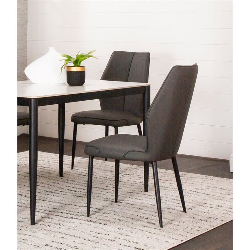 Mara Faux Leather Dark Gray Dining Chairs Black Legs Set of 2 Kitchen Sidechairs