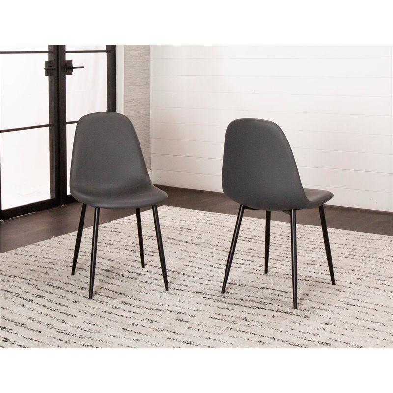 Leda Faux Leather Charcoal Gray Dining Chairs Black Legs Set of 2