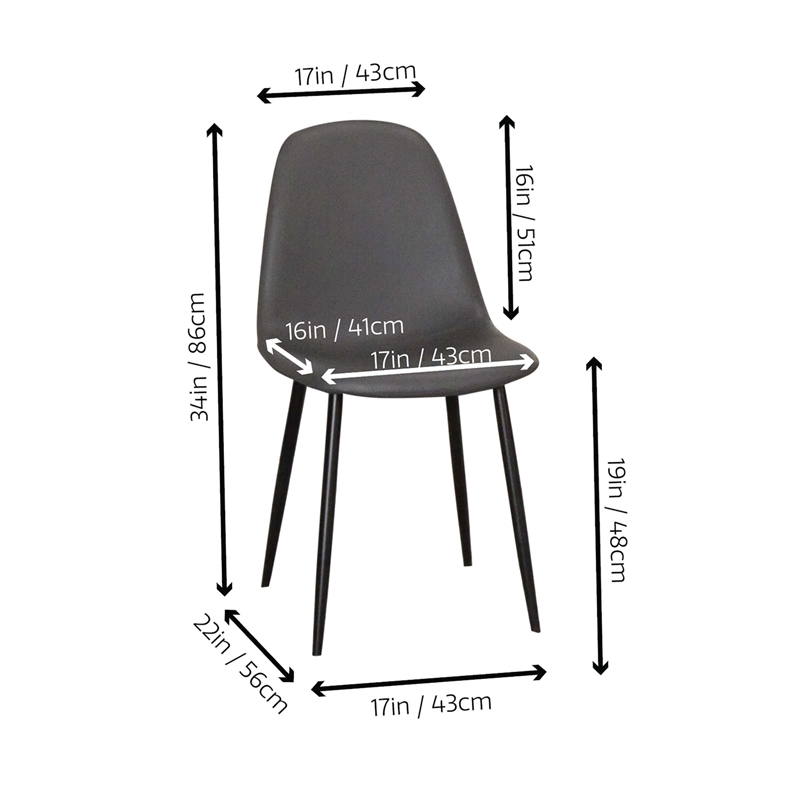 Leda Faux Leather Charcoal Gray Dining Chairs Black Legs Set of 2