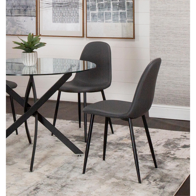 Leda Faux Leather Charcoal Gray Dining Chairs Black Legs Set of 2