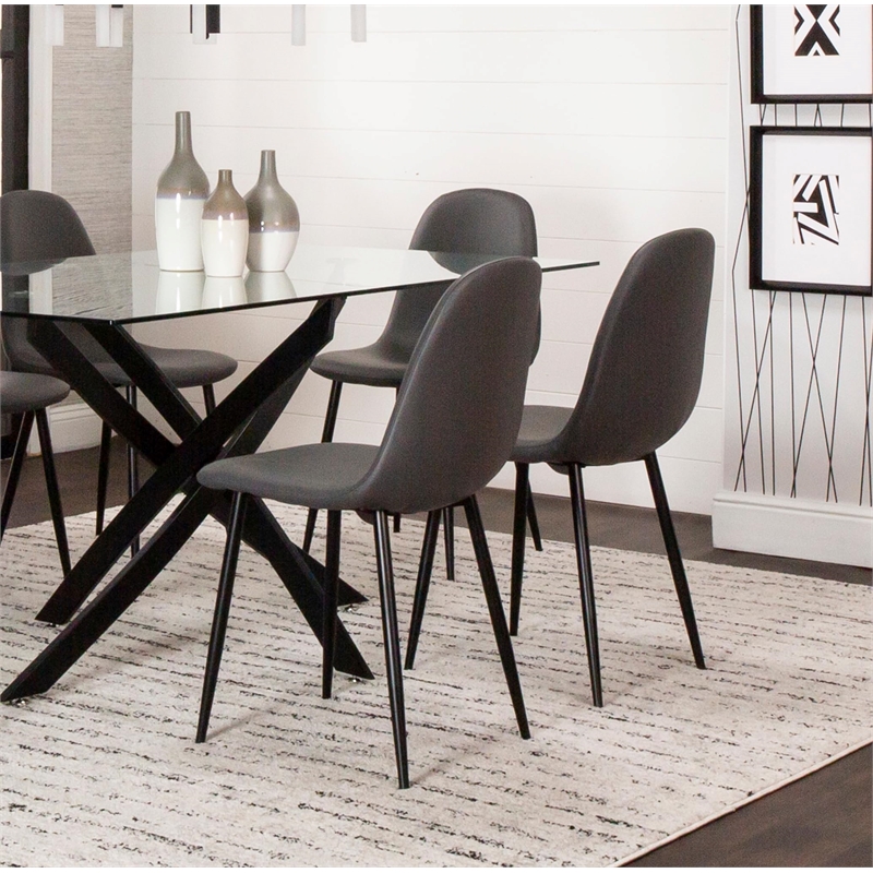 Leda Faux Leather Charcoal Gray Dining Chairs Black Legs Set of 2