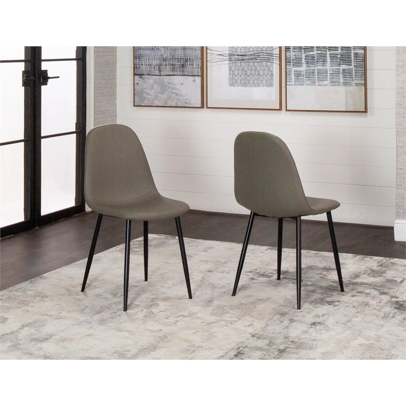 Leda Faux Leather Mocha Brown Dining Chairs Black Metal Legs Set of 2