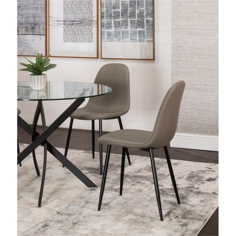 Leda Faux Leather Mocha Brown Dining Chairs Black Metal Legs Set of 2