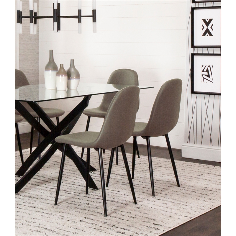 Leda Faux Leather Mocha Brown Dining Chairs Black Metal Legs Set of 2