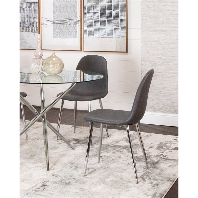 Venu Charcoal Dark Gray Faux Leather Dining Chairs with Chrome Legs Set of 2