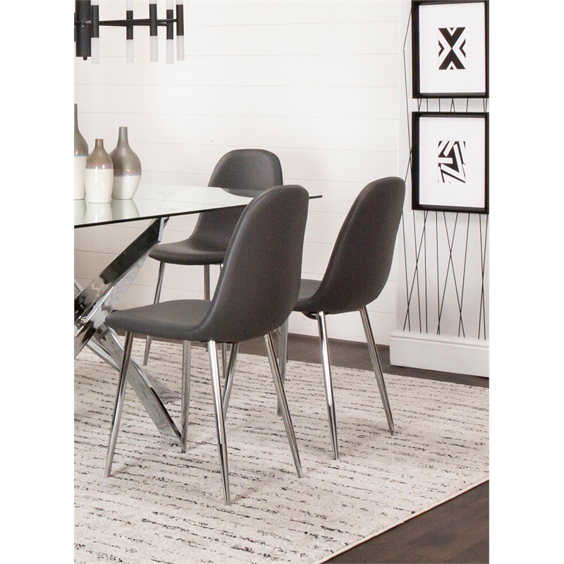 Venu Charcoal Dark Gray Faux Leather Dining Chairs with Chrome Legs Set of 2