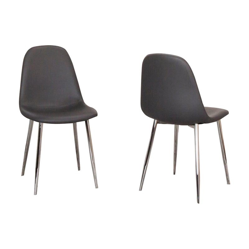 Venu Charcoal Dark Gray Faux Leather Dining Chairs with Chrome Legs Set of 2