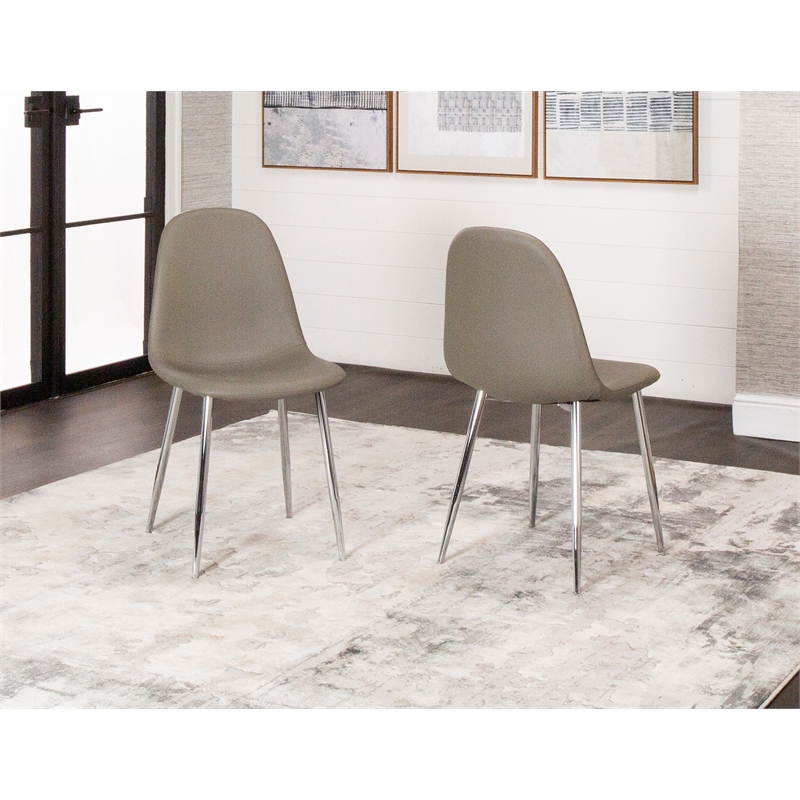 Venu Mocha Brown Faux Leather Dining Chairs with Chrome Legs Set of 2