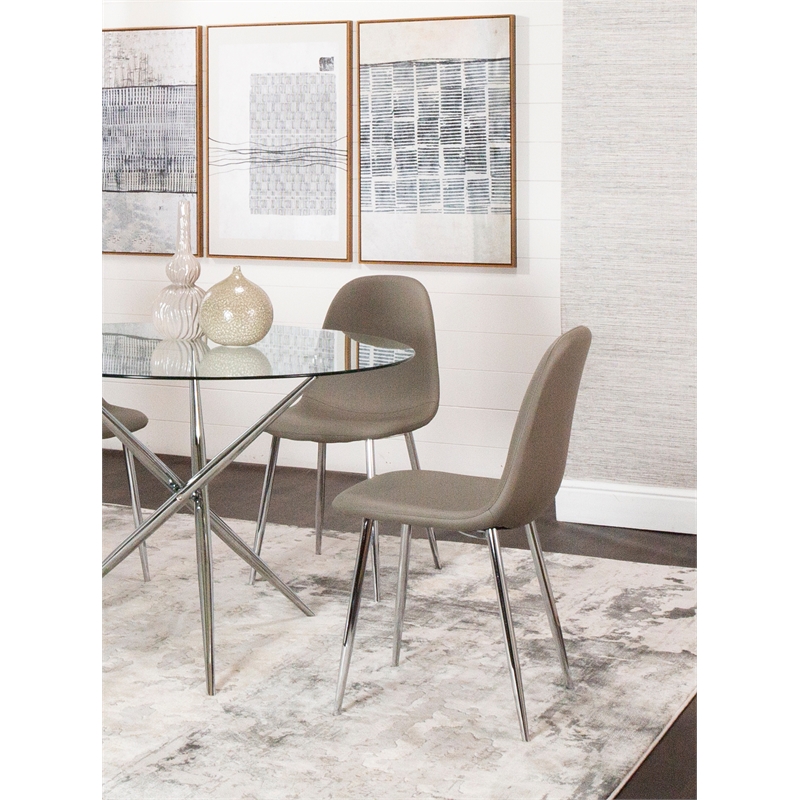 Venu Mocha Brown Faux Leather Dining Chairs with Chrome Legs Set of 2