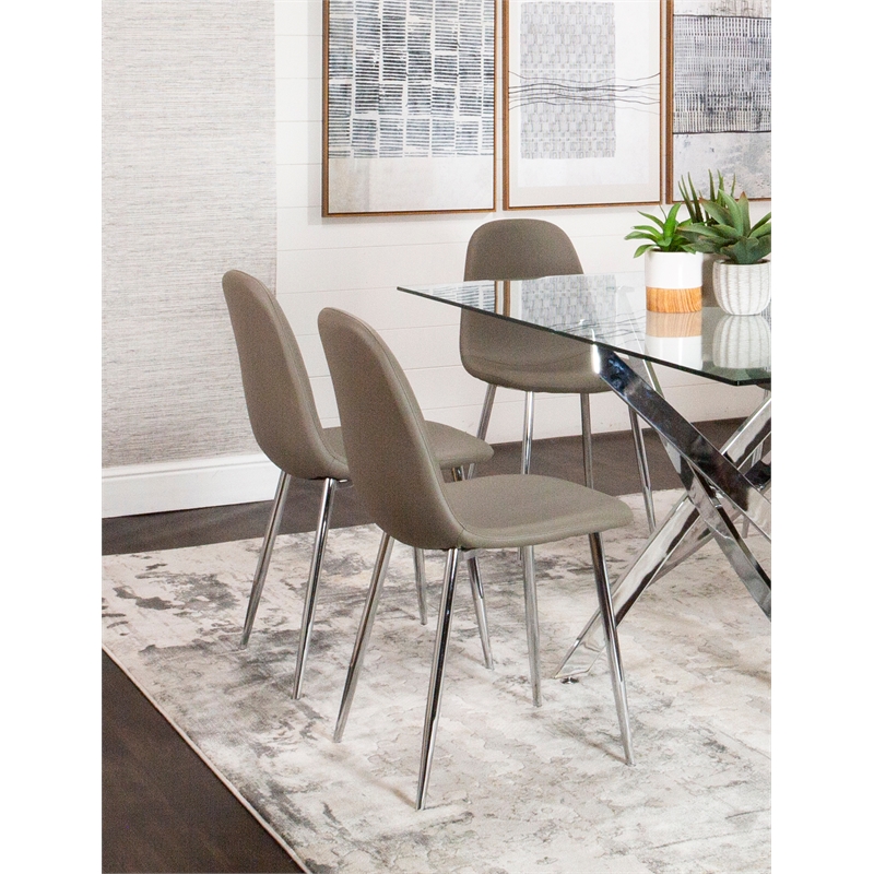 Venu Mocha Brown Faux Leather Dining Chairs with Chrome Legs Set of 2
