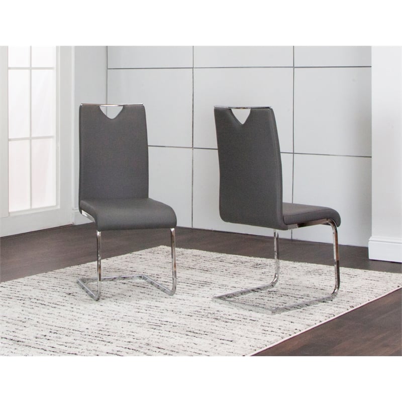 Doral Dark Gray Faux Leather Dining Chairs w Chrome Cantilever Base Set of 2