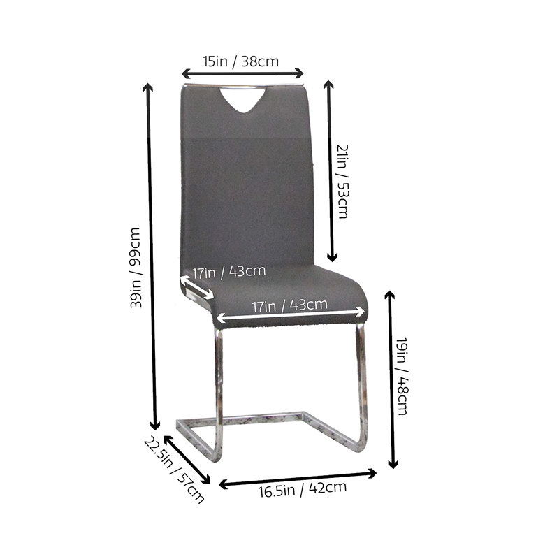 Doral Dark Gray Faux Leather Dining Chairs w Chrome Cantilever Base Set of 2