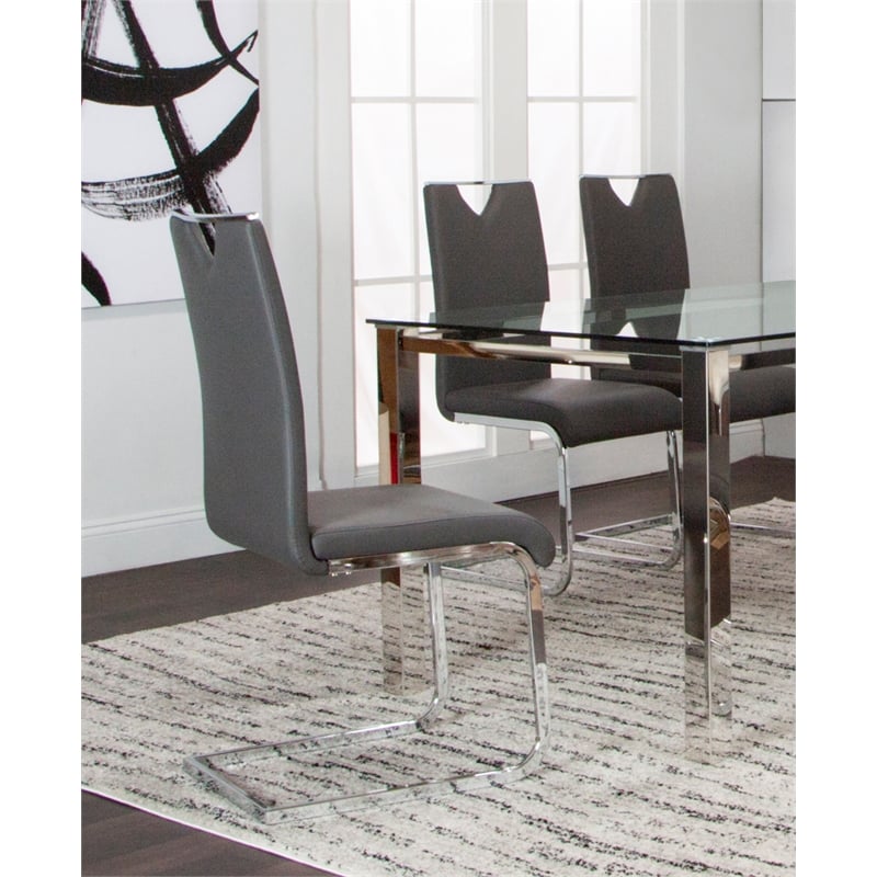 Doral Dark Gray Faux Leather Dining Chairs w Chrome Cantilever Base Set of 2