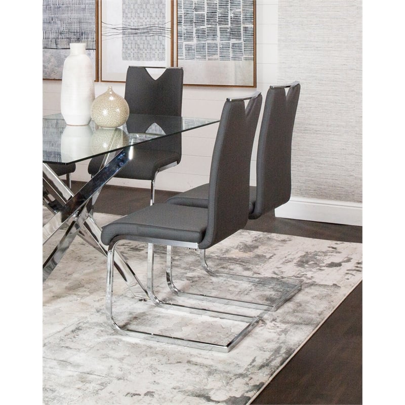 Doral Dark Gray Faux Leather Dining Chairs w Chrome Cantilever Base Set of 2