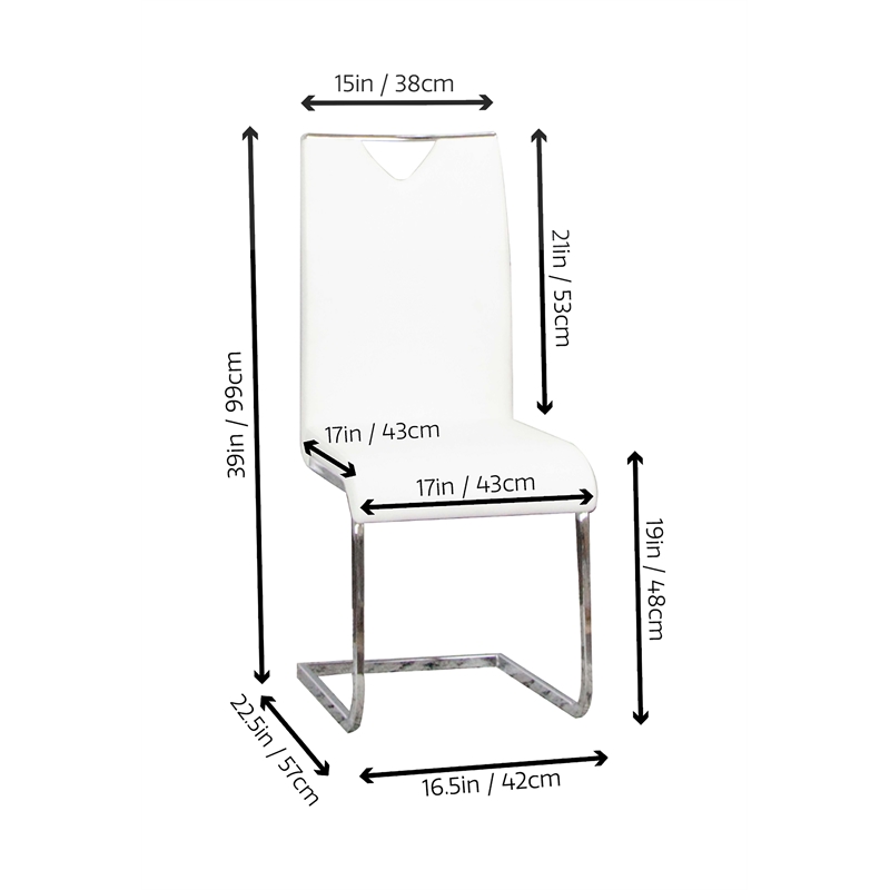 Doral White Faux Leather Dining Chairs w Chrome Cantilever Base Set of 2