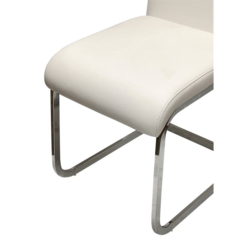 Doral White Faux Leather Dining Chairs w Chrome Cantilever Base Set of 2