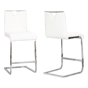 Doral 24&quot White Faux Leather Barstools w Chrome Cantilever Base Set of 2