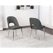 Mia Dark Gray Faux Leather Dining Chairs w Chrome Metal Tapered Legs Set of 2